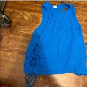 Garage Electric Blue Ribbed Tank with Side Tie